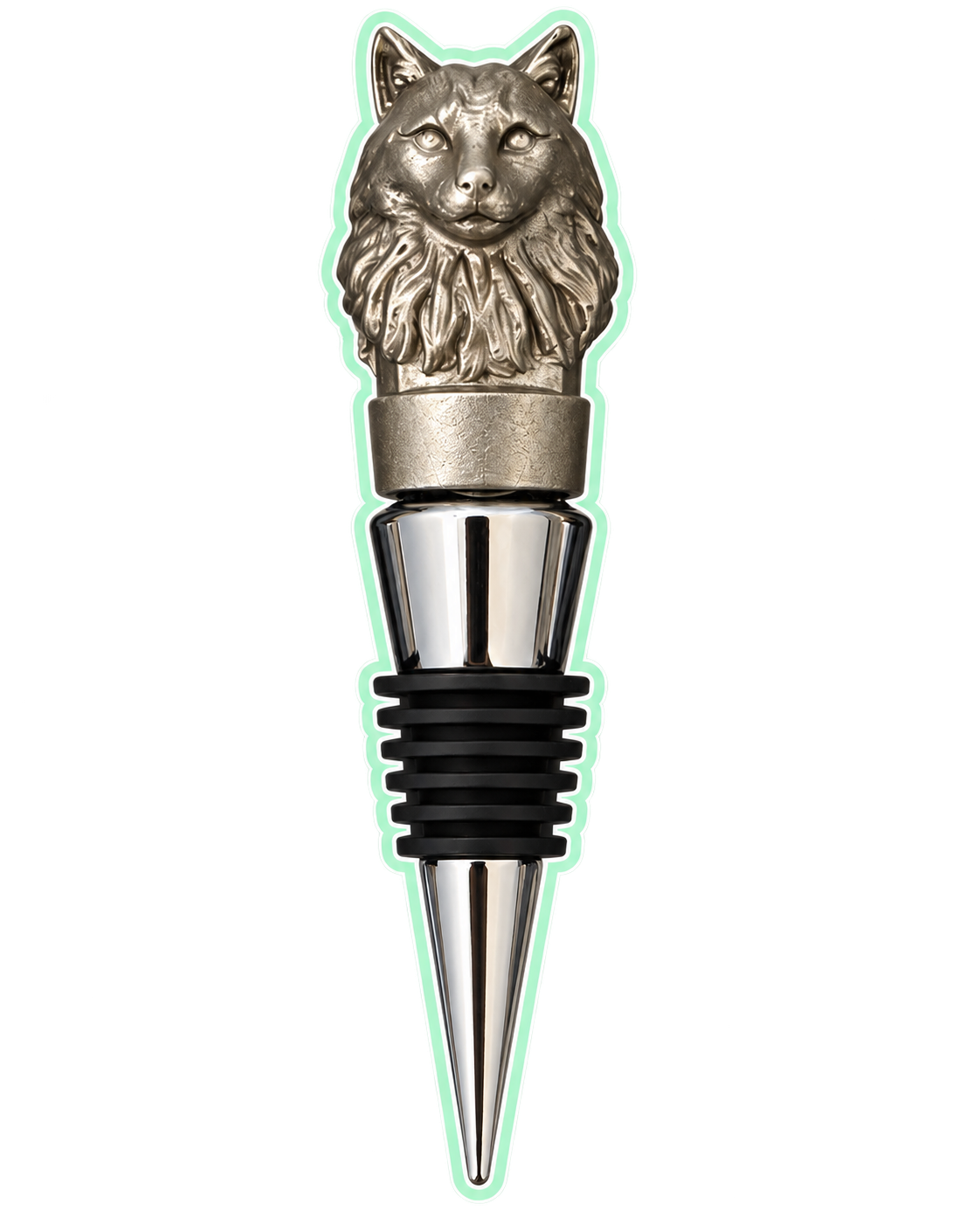 Custom cat wine bottle stopper with a mint outline